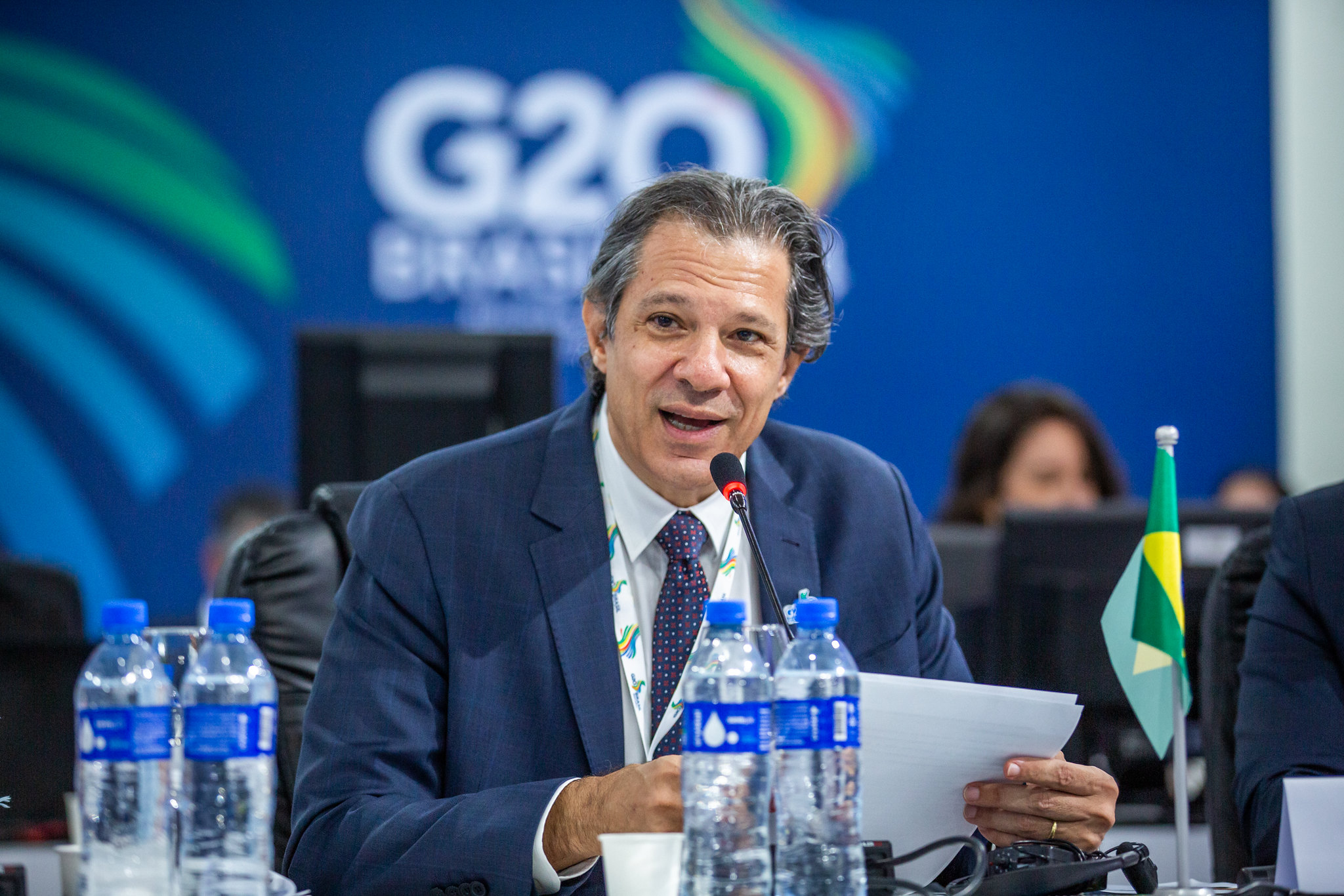 In his speech at the opening of the second day of the G20 Finance Ministers' meeting, the Finance Minister of Brasil advocates for the super-rich to pay taxes proportional to their wealth. Credit Diogo Zacarias/MF