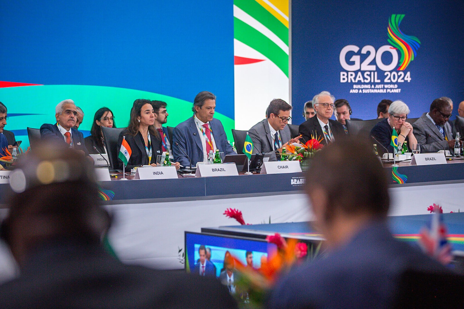 At a ministerial meeting of the G20 Finance Track in Washington, Finance Minister Fernando Haddad presented the main ideas of the G20 Roadmap for multilateral bank reforms. Credit: Diogo Zacarias/MF.