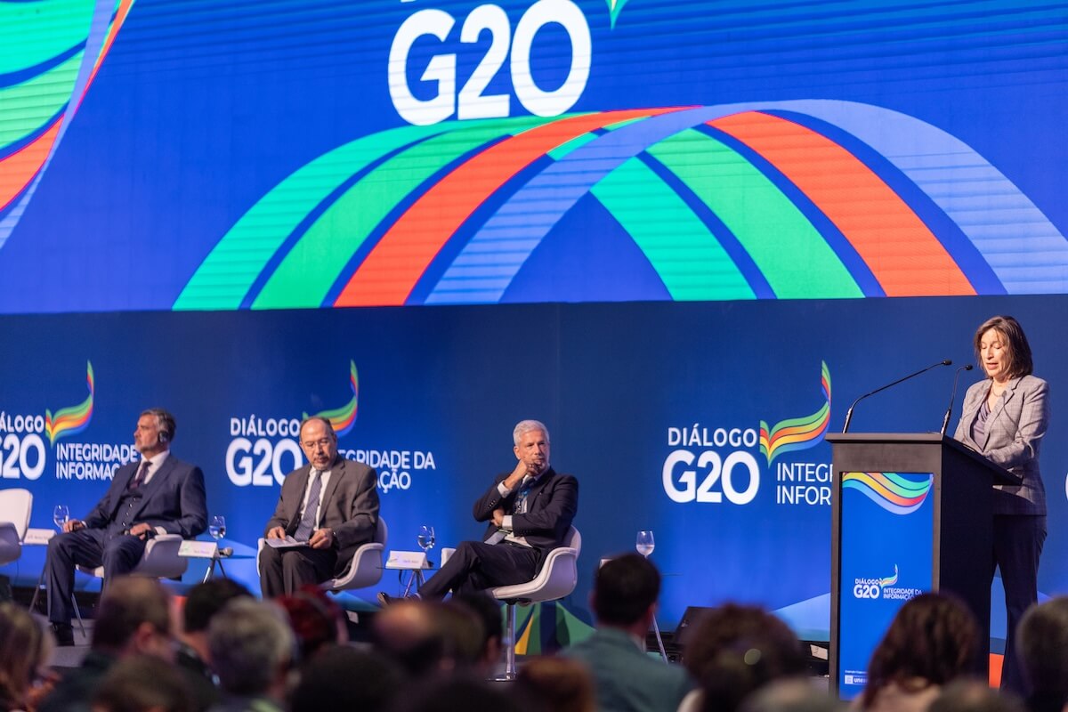 Melissa Fleming, representing the United Nations, advocates for global engagement to curb the spread of hate speech on the Internet | Photo: G20 Brasil Audiovisual 
